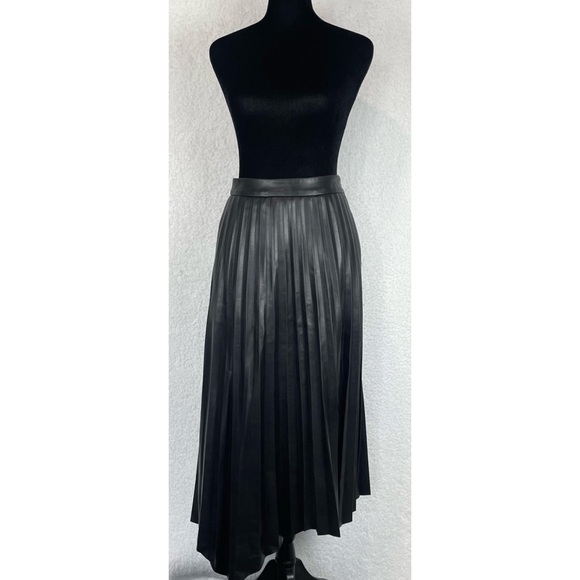 JONATHAN SIMKHAI • Black Vegan Leather Jayla Pleated Asymmetrical Midi Skirt, 2 - Picture 12 of 16